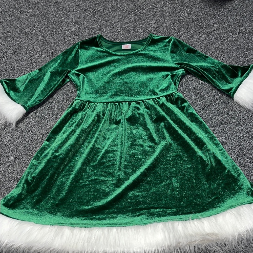 Holiday Time Girls Velour Green Dress